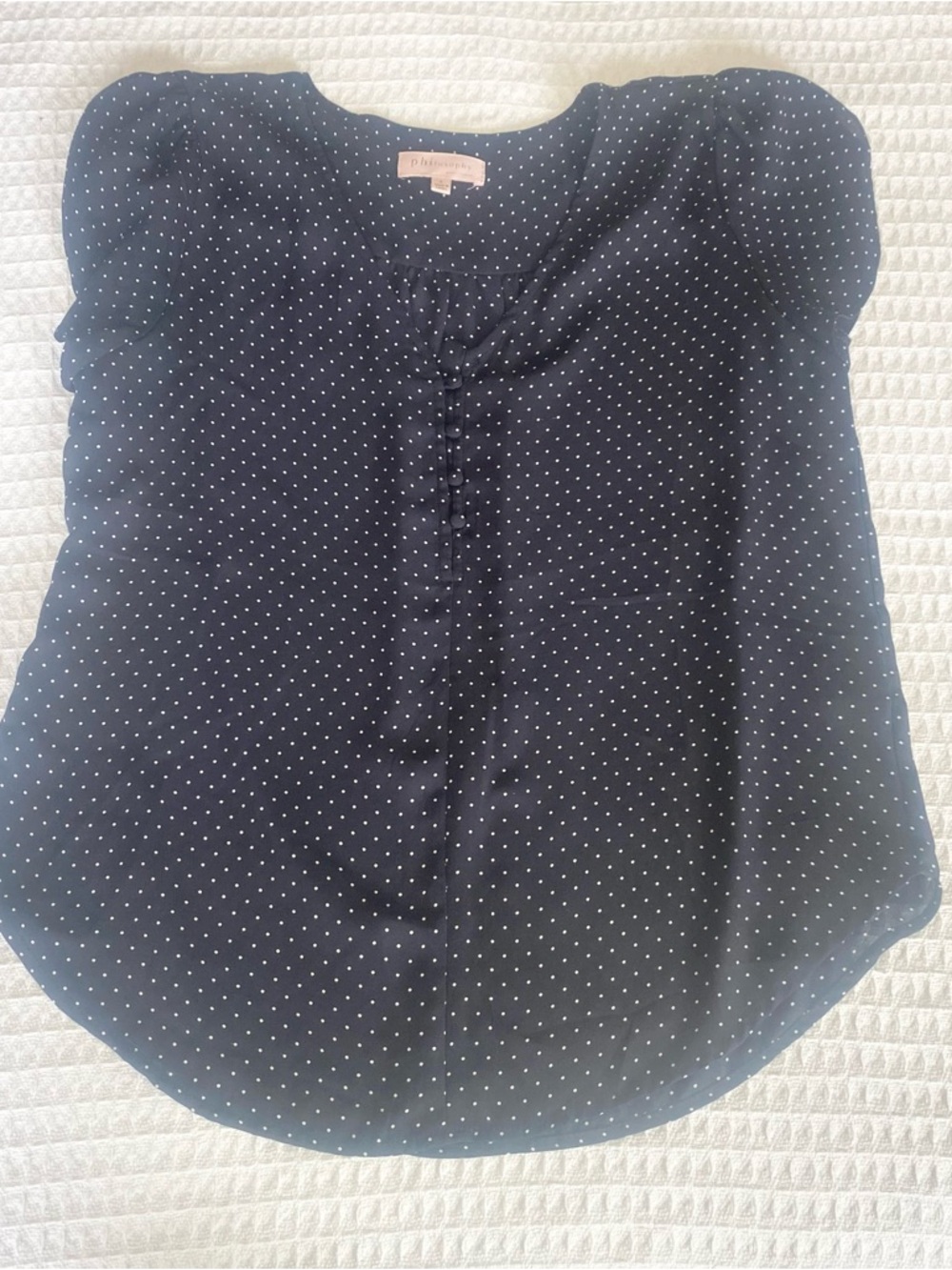 Philosophy Navy Polka Dot Cap-Sleeve Blouse Large